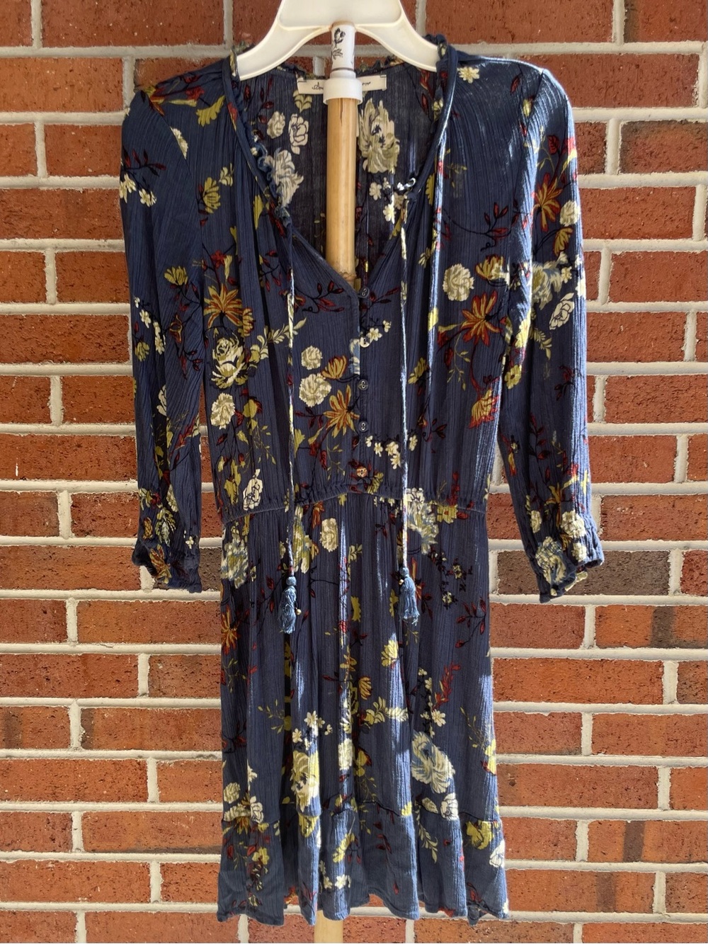 American Rag Navy Floral Long-Sleeve V-Neck Midi Dress